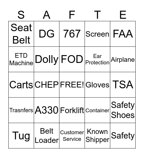 Cargo Safety Bingo Card