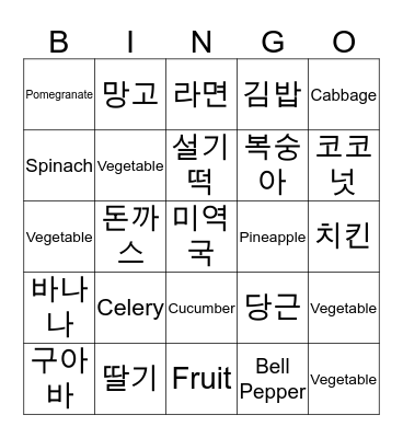 Food Bingo! Bingo Card