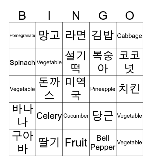 Food Bingo! Bingo Card