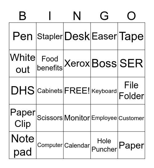 Office Scavenger Bingo Card