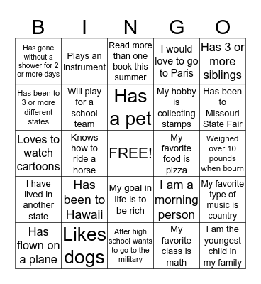 Getting to Know You!!!!! Bingo Card