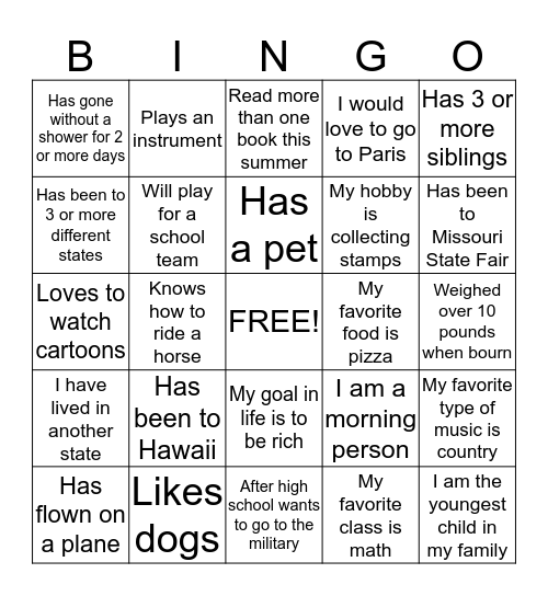 Getting to Know You!!!!! Bingo Card