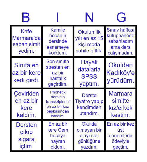 MARMARA ELT Bingo Card