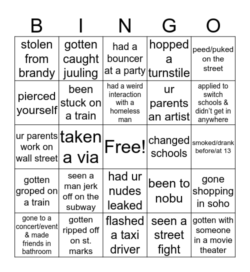 Untitled Bingo Card