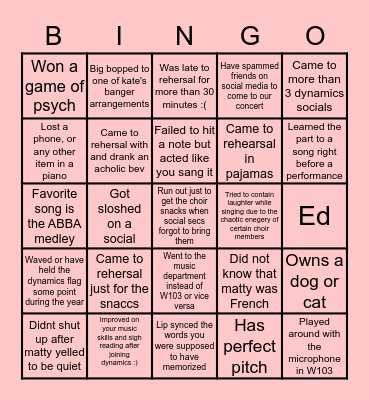 Dynamics Bingo Card