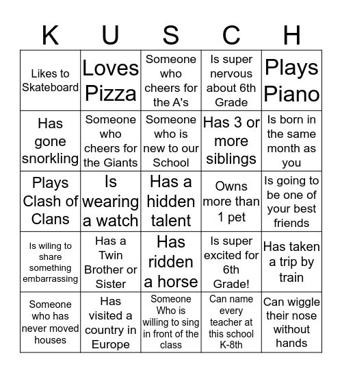 YOU MUST FIND SOMEONE FOR EACH SPACE Bingo Card