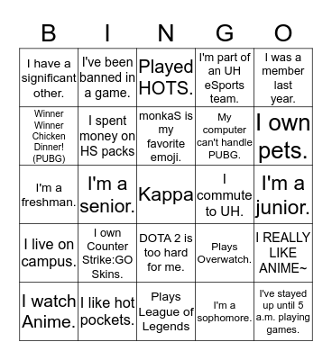 Pubg mobile Bingo Card