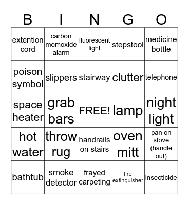 Home Safety Bingo Card