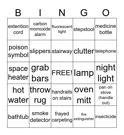 Home Safety Bingo Card