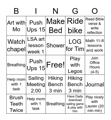 Thursday Bingo Card