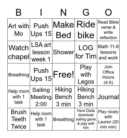 Thursday Bingo Card