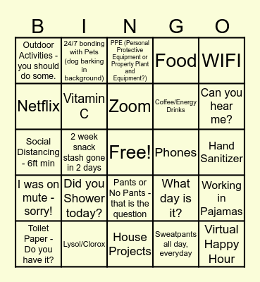 Quarantine Essentials Bingo Card