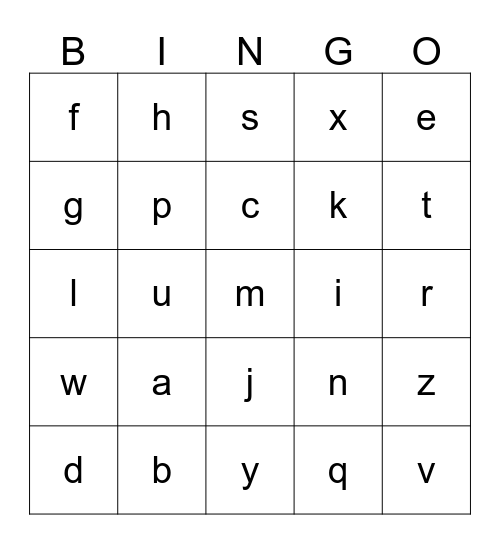 Alphabet Bingo Card