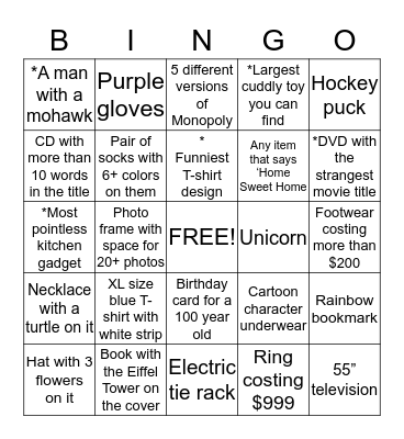 Mall Bingo Card