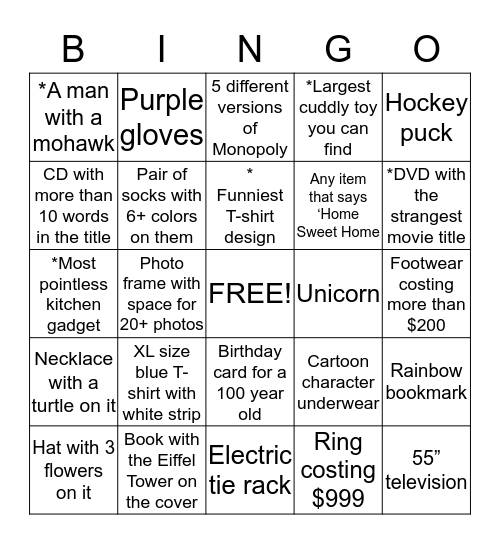 Mall Bingo Card