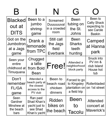 Jacksonville Bingo Card