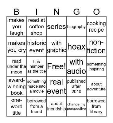 Extensive Reading Bingo Card