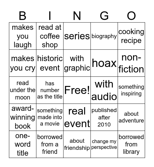 Extensive Reading Bingo Card