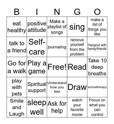 Stress Coping Strategies Bingo Card