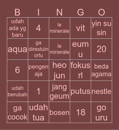 Yiyi's Bingo ♡ Bingo Card
