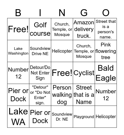 Dash Point Bingo Card