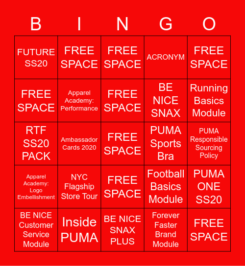 Learning PUMA Bingo Card