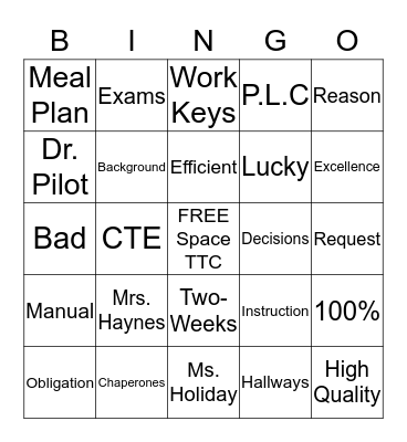 The Technology Center Bingo Card