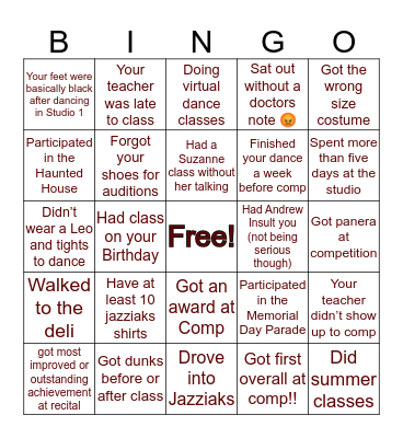 Jazziaks Bingo!!! Bingo Card