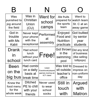 St Christopher’s School Bingo Card