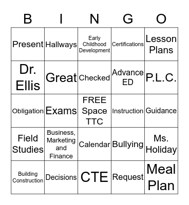 The Technology Center Bingo Card