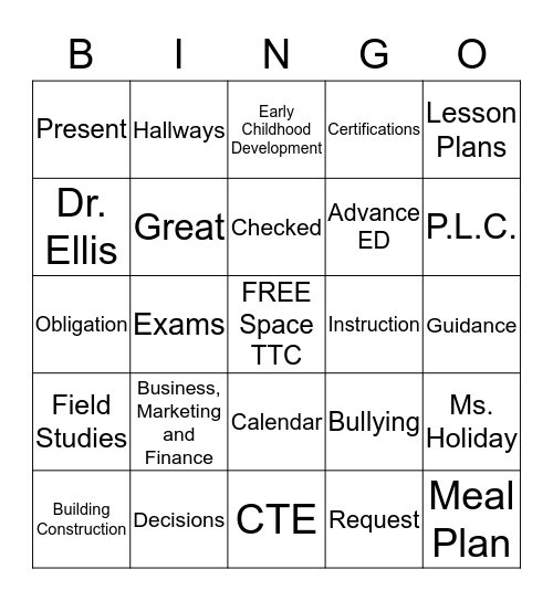 The Technology Center Bingo Card