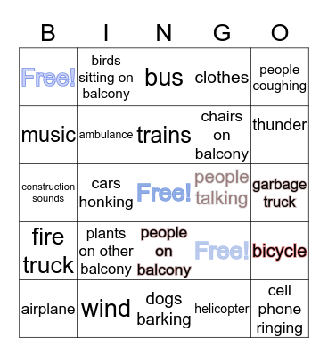 BALCONY BINGO Card