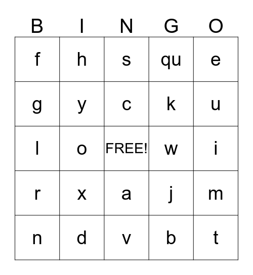 Alphabet BINGO Card