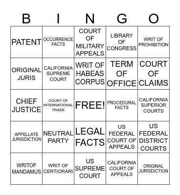 JUDICIAL  SYSTEM  I Bingo Card