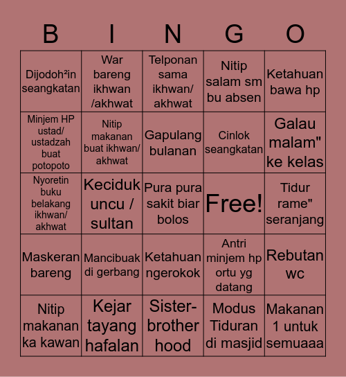 Sabbihisma check! Bingo Card