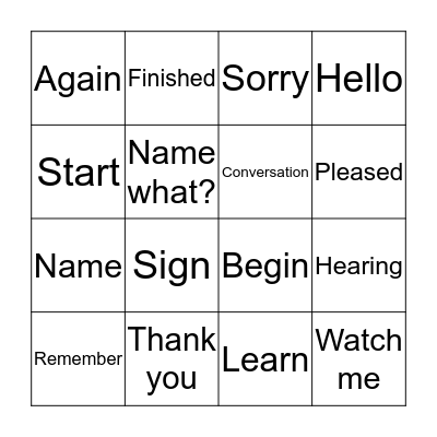 Communication Signs Bingo Card