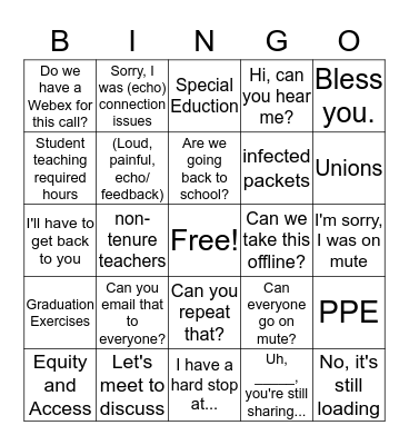 Conference Call Bingo Card