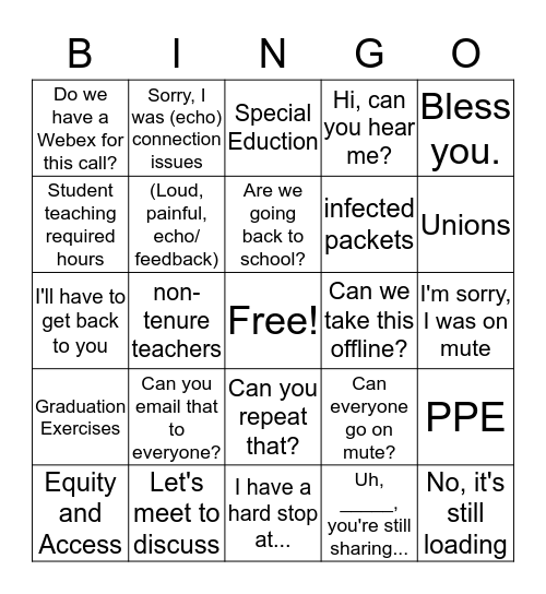 Conference Call Bingo Card