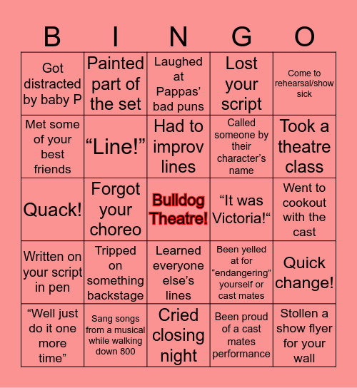 Bulldog Theatre Bingo Card