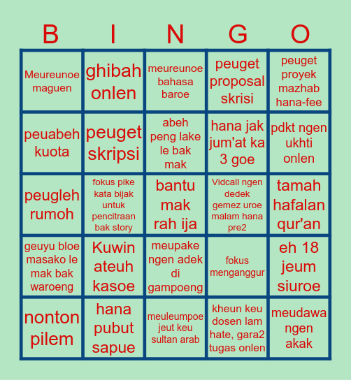 Peu Ka Neu Peuget Selama LockDown Bingo Card