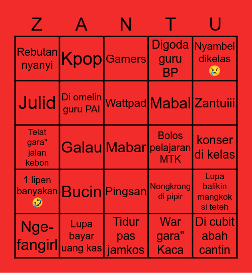 Moments pas kelas 12B Bingo Card