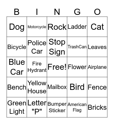 Walking Bingo Card