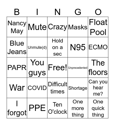 SICU Conference call BINGO Card