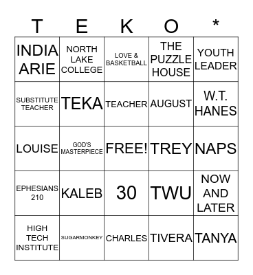 TEKA'S 30TH BIRTHDAY Bingo Card