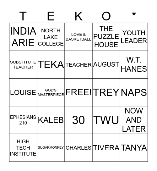 TEKA'S 30TH BIRTHDAY Bingo Card