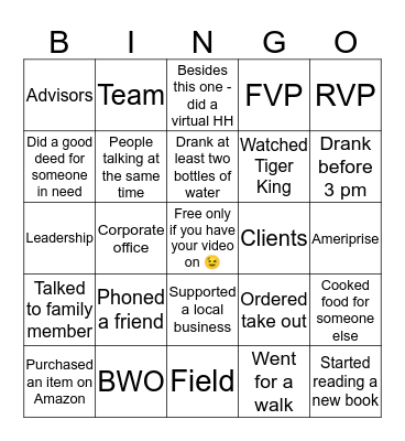 BWO Team Bingo Card