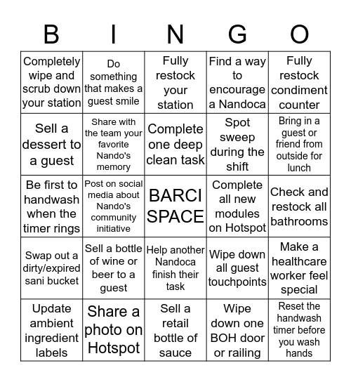 NANDO'S BINGO Card