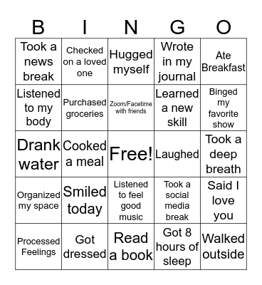 Positivity Bingo Card