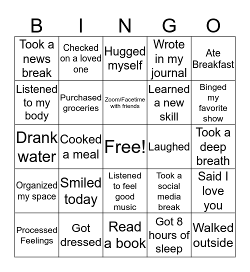 Positivity Bingo Card