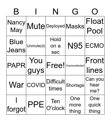 SICU Conference call BINGO Card